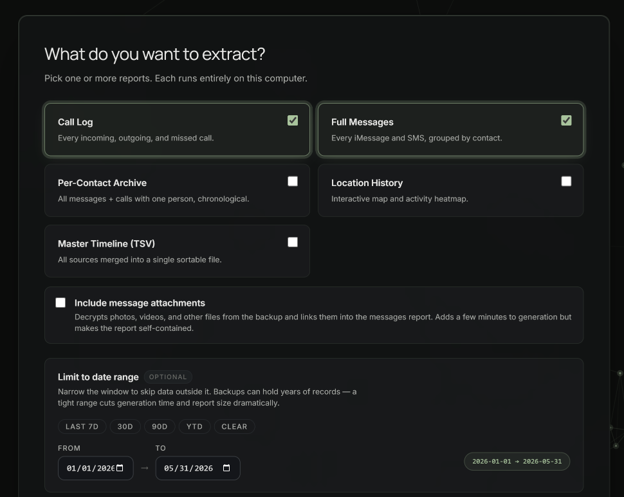 truth spores report builder — choosing which reports to extract